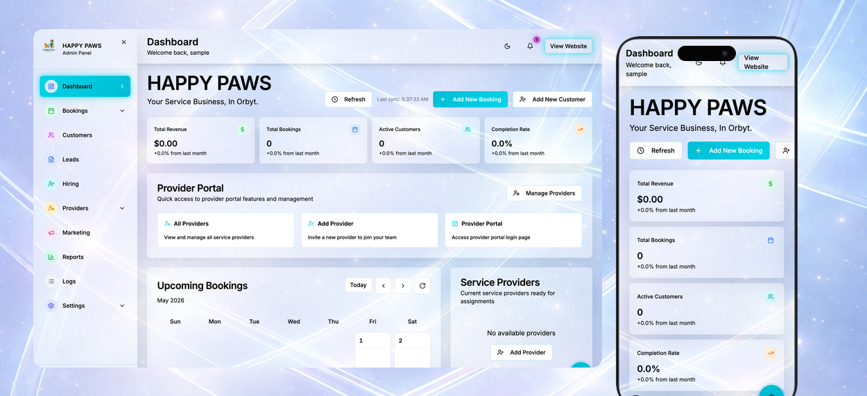Business account dashboard — multi-location management, bookings, and team overview