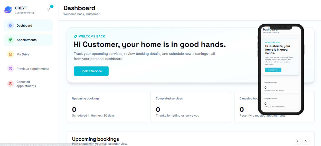 Customer account dashboard preview