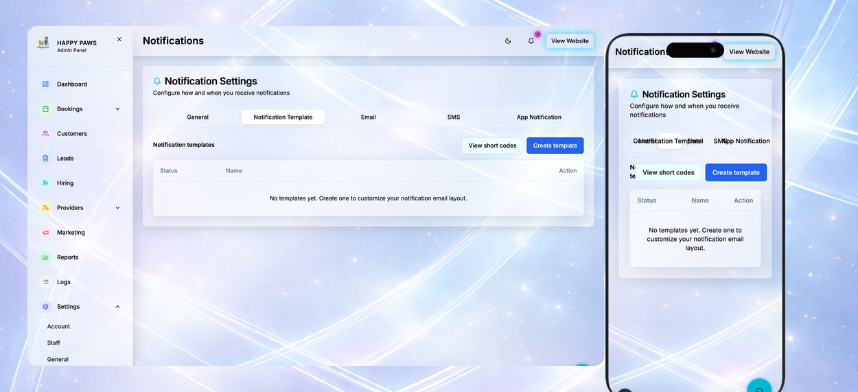 Smart Notifications — email and SMS templates, toggles, and automated reminders